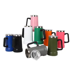 Gobelet de voyage isotherme en acier inoxydable avec poignee et couvercle pour exterieur.