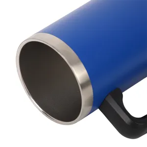 Tasse a cafe isotherme en acier inoxydable bleu avec poignee double paroi sous vide