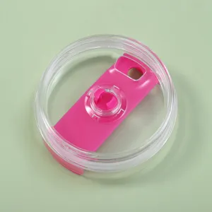 Clear and pink replacement lid for 40oz insulated travel tumbler, leak-resistant design