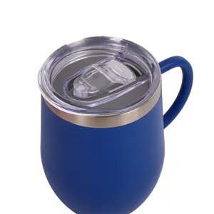Tazza termica in acciaio inossidabile sottovuoto con coperchio e manico, mug da viaggio blu.
