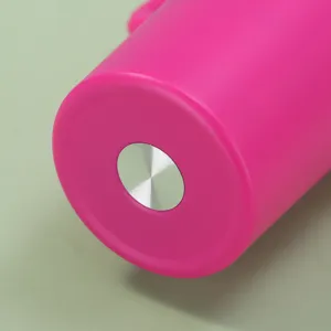 Detailed view of the bottom of a 40oz pink stainless steel insulated tumbler