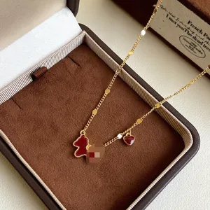 Vintage Enamel Horse Heart Pendant Necklace Alloy Rhinestone Jewelry For Women Gift Exquisite Red Pony Neck Accessory