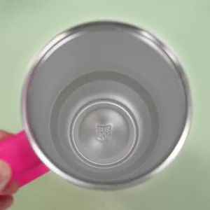 Macro detail of SUS 304 stainless steel interior of 40oz insulated travel tumbler.