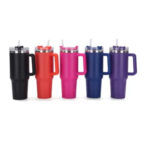 40oz stainless steel vacuum insulated tumbler with handle and straw in five colors
