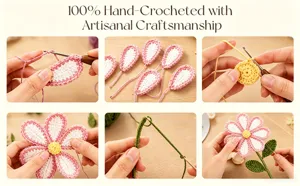 Step-by-step detail showing 100% hand-crocheted artisanal craftsmanship of wool flowers
