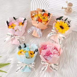 Mini künstliche Sonnenblumen und Nelken Blumensträuße für schöne Abschlussgeschenke