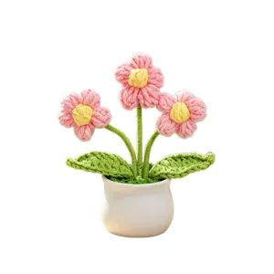 Handcrafted crochet flower potted plant mini knitting desktop home decor artificial