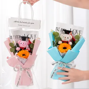 Bouquet de Fleurs de Savon Tournesol de Graduation Avec Ours Docteur Joli Cadeau Fleurs Artificielles Pour Fête Célébration