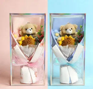 Crochet Bear Sunflower Bouquet Gift Box Handmade Knitted Flower Graduation Present