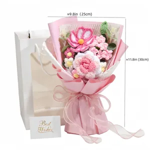 Detailed view of handmade crocheted rose bouquet showing 9.8x11.8 inch dimensions