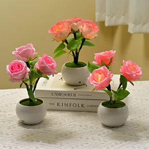 Simulation rose ceramic table lamp night light creative decoration bedside ornament for girl room