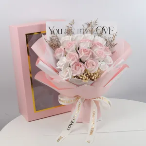 Ramo de Flores de Jabón de Rosas Hecho a Mano Caja de Regalo Con Aliento de Bebé Seco Flor Eterna Para Decoración de Boda San Valentín