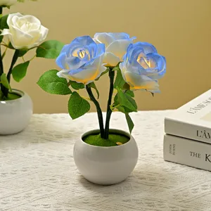 Artificial rose flower ceramic table lamp LED night light home bedroom decorative atmosphere light