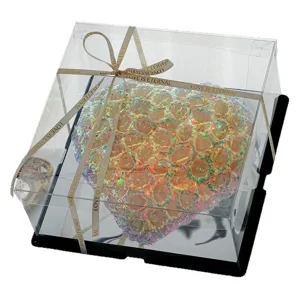 Caja de regalo de rosa de corazón holográfica iridiscente con estuche transparente y luz.