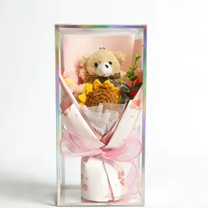 Crochet sunflower teddy bear bouquet gift box for graduation party and teacher appreciation day.