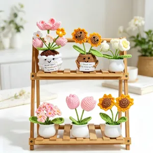 Handmade crochet potted flowers with cute faces, perfect desktop decoration and positive gift.