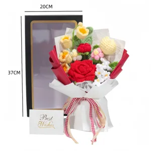 Handgemachte Häkelblumen Blumenstrauß mit Geschenkbox romantischer Valentinstag Geschenk für sie.