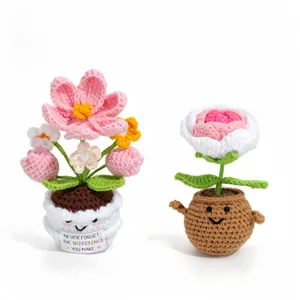 Handmade crochet flower potted plant knit desk decor cute gift for home room display