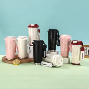 Tasse isotherme en acier inoxydable avec paille et sangle, gobelet de voyage portable et mignon.