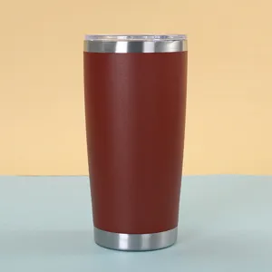 Stainless steel insulated tumbler detail, double wall vacuum travel coffee mug 20oz cup.
