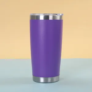 20oz Stainless Steel Insulated Tumbler Vacuum Travel Mug with Clear Lid Purple Cup