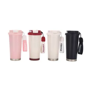 Mug de voyage isotherme en acier inoxydable avec sangle, gobelet élégant étudiant