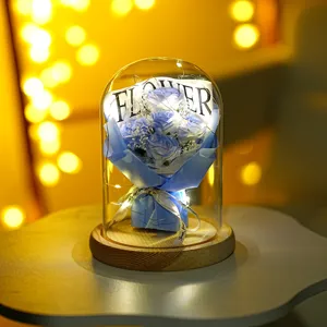 LED Glas Kuppel Rosenblüte Nachtlicht, künstliche Seifenblume Geschenk für Geburtstag