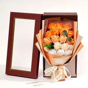 Bouquet de roses artificielles en savon 18 têtes boîte cadeau pour la Saint Valentin