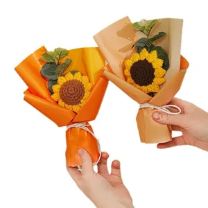 Handmade crochet sunflower bouquet mini knitted flower gift for graduation party and home decor.