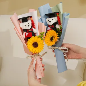 Handgemachte Abschluss Sonnenblumen Bär Blumenstrauß künstliche Blumen Geschenk Party
