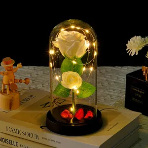 LED glass rose dome night light romantic artificial flower table lamp gift for Valentine day