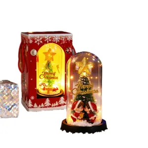 Luz nocturna de cúpula de vidrio de pareja navideña con luces LED y caja de regalo principal