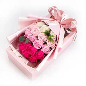 Bouquet από λουλούδια σαπουνιού 18 τριαντάφυλλα ρομαντικό κουτί δώρου για Άγιο Βαλεντίνο ροζ.