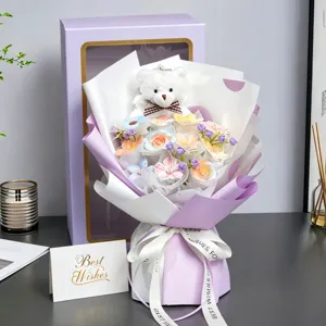 Ramo de flores de cerámica con osito, regalo romántico perfecto para el día de San Valentín.