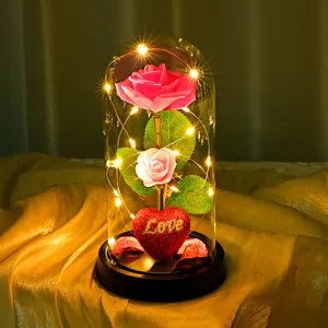 Cúpula de vidrio de rosa LED flor eterna romántica regalo decoración de mesa San Valentín