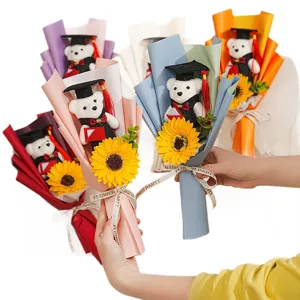 Abschluss Sonnenblume Doktor Bär Blumenstrauß für Abschlussfeier Geschenk Party