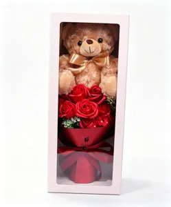 Teddy bear rose soap flower gift box for Valentine's day, cute plush toy bouquet present.