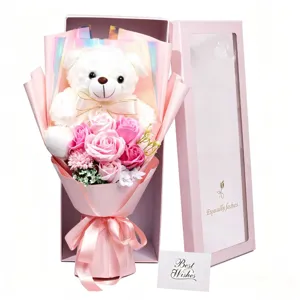 Romantic teddy bear rose soap flower gift box for Valentine's Day present and decor.