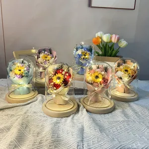 Geconserveerde Roos Zonnebloem Eeuwige Bloem Glas Koepel Licht LED-lichtketting Romantisch Verjaardag Valentijn Cadeau Huisdecoratie