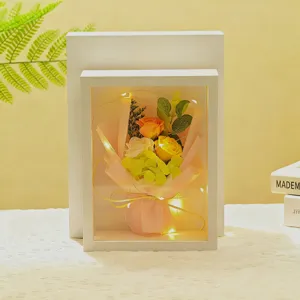 Ramo de rosas artificiales enmarcado luz de noche decoración hogar regalo de san valentín.