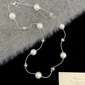 Handmade Artificial Pearl Gypsophila Beaded Necklace For Women Elegant Light Luxury Copper Bead Adjustable Choker Chain Jewelry