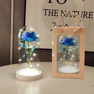 LED galaxy rose glass dome eternal flower glowing gift with bag romantic Valentine decor