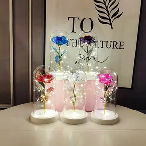 LED glass dome rose light romantic Valentine day gift colorful artificial flower decor
