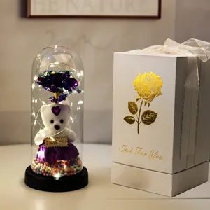 Eeuwige Roos Beer Glazen Koepel LED Licht Romantisch Cadeau Valentijnsdag Huis Decor