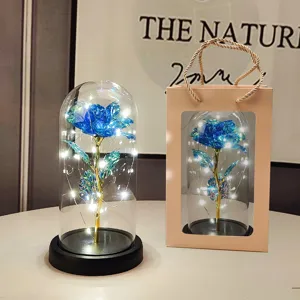 Galaxy Rose Glass Dome with LED Lights Artificial Flower Gift for Valentine's Day.