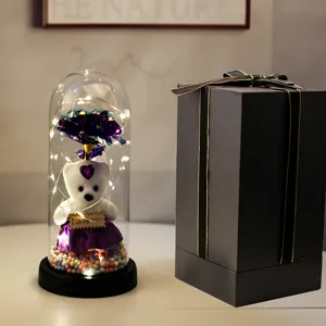LED Eeuwige Roos Glazen Koepel met Beer en Geschenkdoos voor Romantische Valentijnsdag Decor