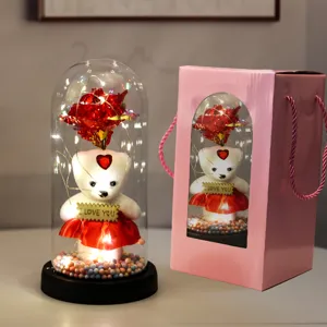 LED Roos Beer Glazen Koepel Geschenkdoos Romantische Valentijnsdag Huisdecoratie