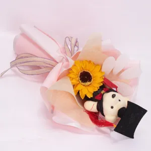 Sunflower graduation bear bouquet plush doll gift for student graduation season party decor