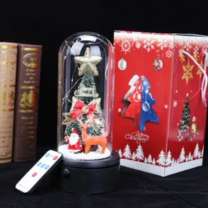Christmas tree glass dome lamp with remote control, Santa Claus, and red gift box