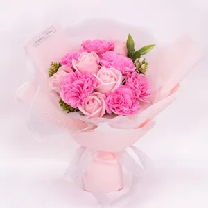 Pink soap flower bouquet gift romantic rose carnation for graduation Valentine's Day party decor